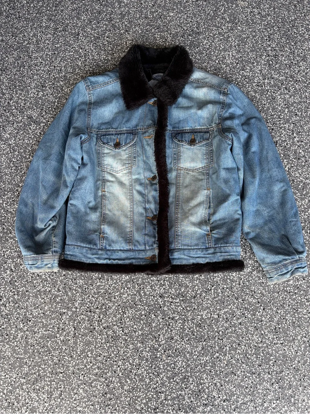 Cambridge Dry Goods Blue Denim Jacket with Black Faux Fur Trim